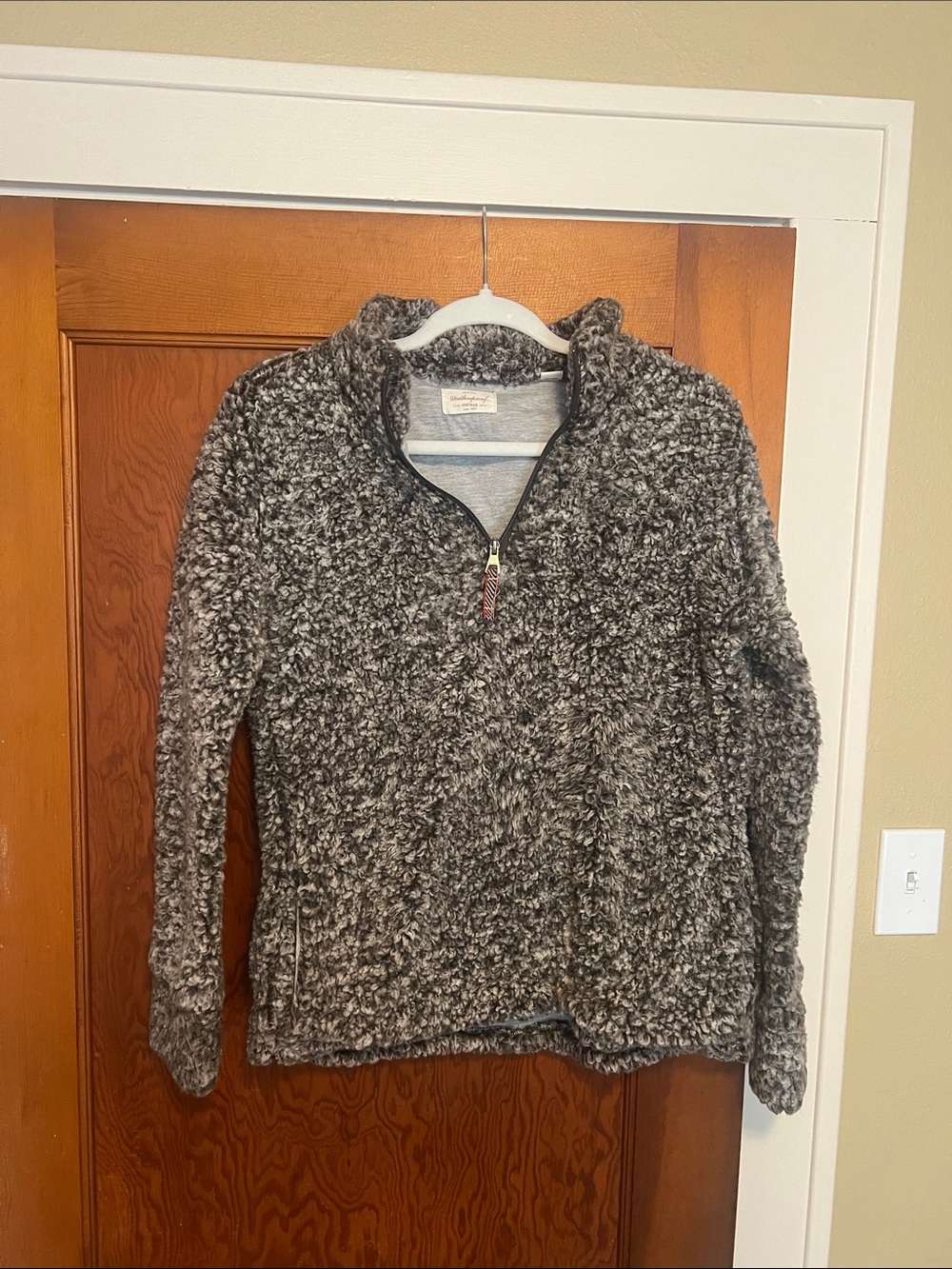 Plush Gray Sherpa Quarter-Zip Pullover Sweater